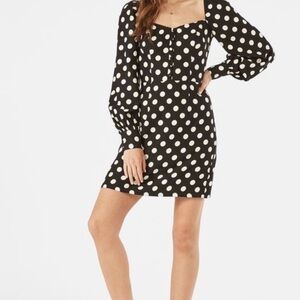 NWT Medium JUST FAB Polka Dot Black Long Sleeve and White Dress